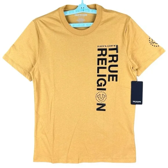 True Religion Men Honey Mustard Silicone TR Area Short Sleeve T-shirt Large NWT