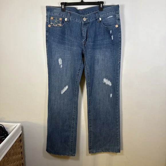 True‎ Religion Jeans 40x33 Mens Blue Billy Super T Denim Straight Flap Pockets