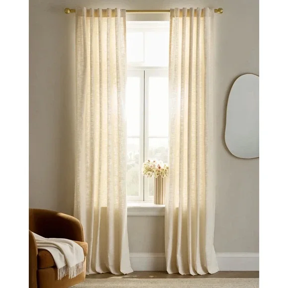 Quince Textured Cotton Ivory Curtain Panel 48x108 Home Window Light Filtering