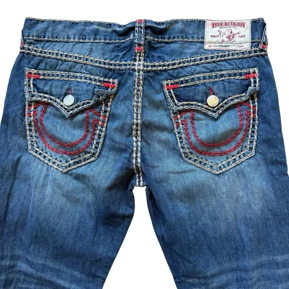 RARE VTG Y2K True Religion Mens Dark Desire Red Tan Rope Stitch Jeans 40x32