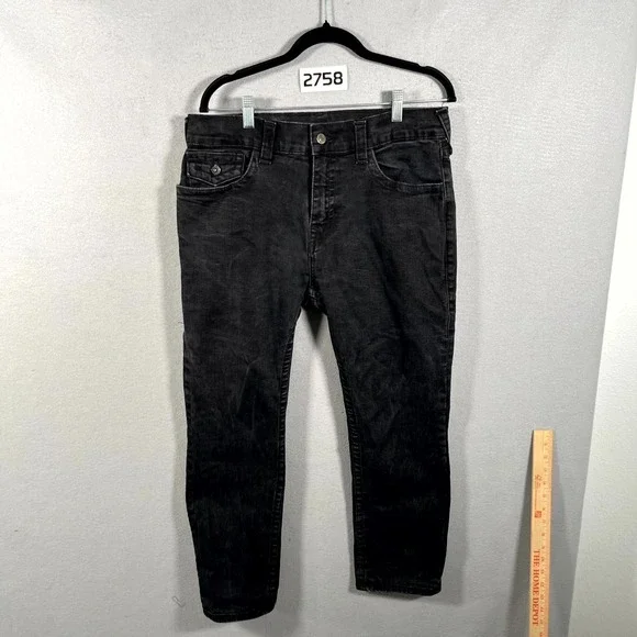 True Religion Jeans Mens 34 Black Denim Everyday Wear Dark Wash Straight Leg