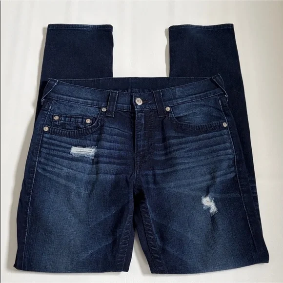 True Religion Men's Skinny Jeans No Flap Big T Dragons Lair W/Rip Jeans size 33