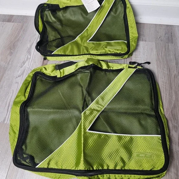 Baen Sendi Packing Cubes 2pc Lime Green Mesh Travel Organizer Ripstop Set