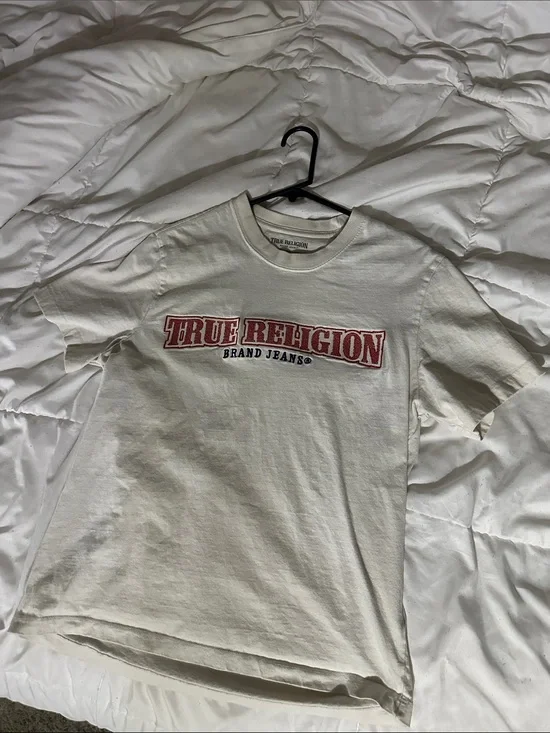 True Religion White Short Sleeve Tee with Red Logo