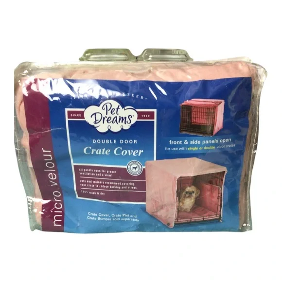 Pet Dreams Micro Velour Double Door Crate Cover - Pink 36 x 24