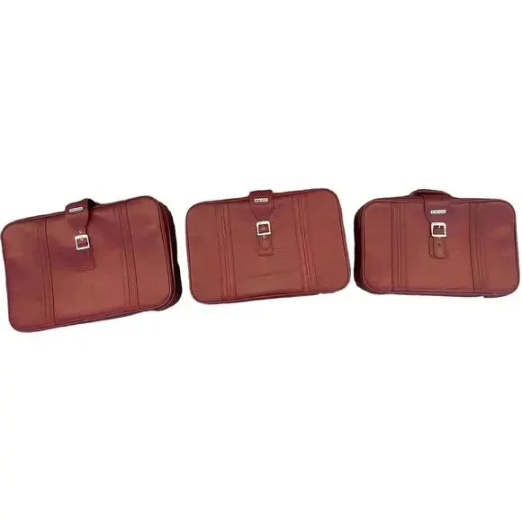 Set of 3 VTG New Vista Korean Travel Luggage Faux Leather Burgundy suitcases