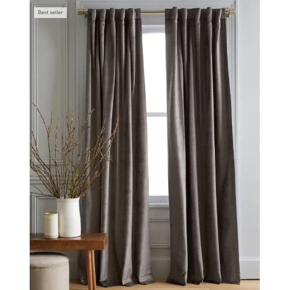 New QUINCE Slate Luster Velvet Curtain Cotton Lined 48‎ x 96