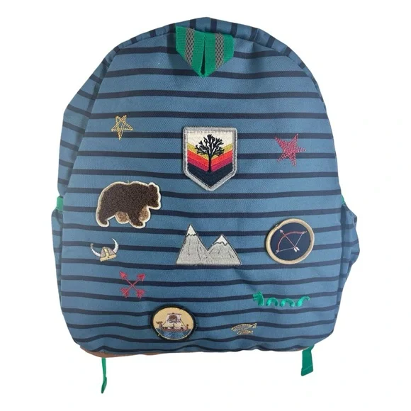 Hanna Andersson Blue Striped Backpack with Fun Patches