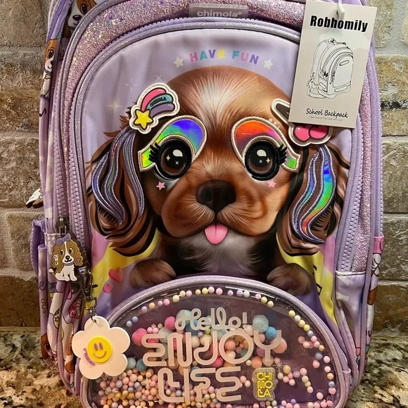 Robhomily Cute Dog Backpack With Bag Charms