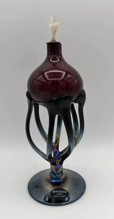 Krosno Macocha Red Art Glass Oil Lamp Diffuser with Iridescent Base 8” Poland