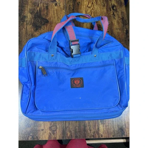 Vintage Olympia Traveler's Friend Blue Vinyl Travel Rolling Bag Expandable 90's