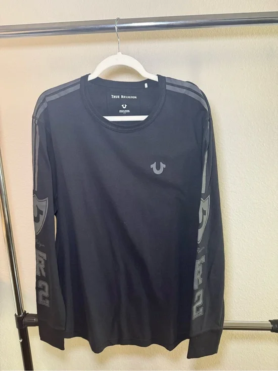 True Religion Black Long Sleeve Logo Graphic Tee
