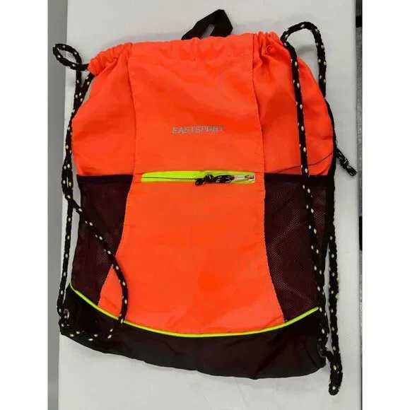 Eastsport Orange Drawstring Backpack Front Zip Pocket Mesh Pockets‎ Unisex