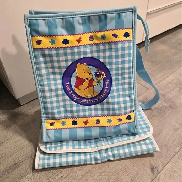 Disney Dolly Winnie The Pooh Plaid Diaper Bag Vtg Y2K 90s with Changing Pad