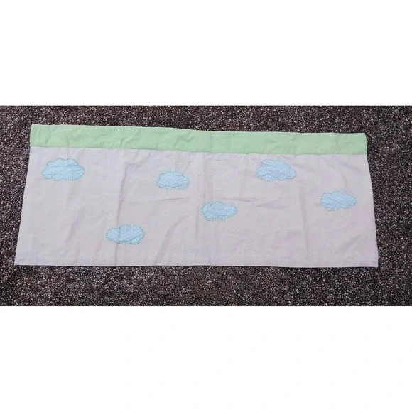 Pottery Barn Kids Embroidered Clouds Peach‎ Green Curtain Valance VTG 44 X 18
