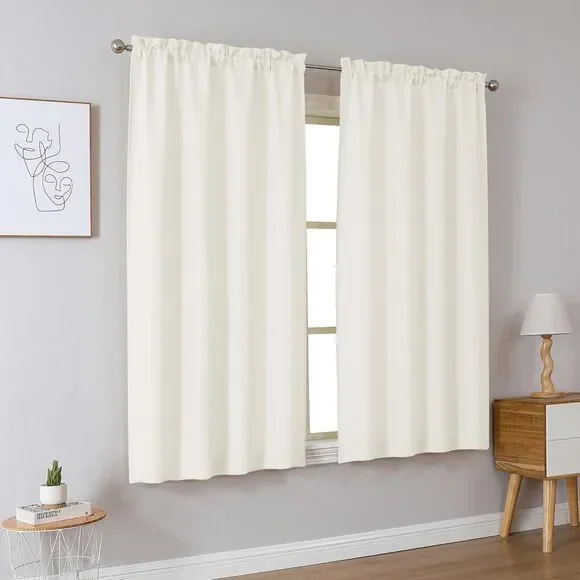 Set of 2 Curtain Panels, 40Wx90L Inches, Light Filtering Textured (Cream Ivory)