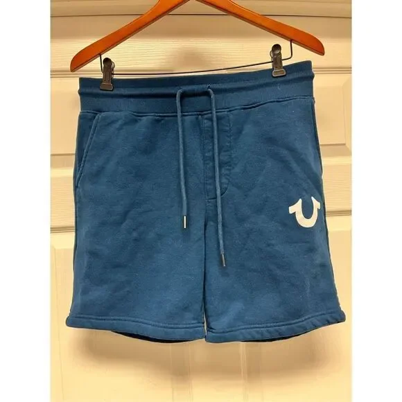 True Religion Mens Teal Logo Sweat Shorts sz S EUC