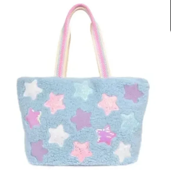 MISS GWEN - Glitter and Sequin Stars Teddy Plush Tote Bag
