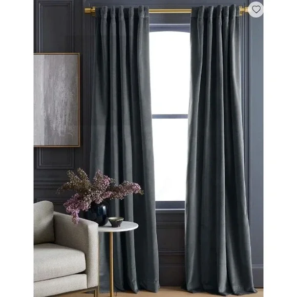 NWOT QUINCE Slate Gray Cotton Velvet Modern Minimalist Curtain Panel 48X96 $100