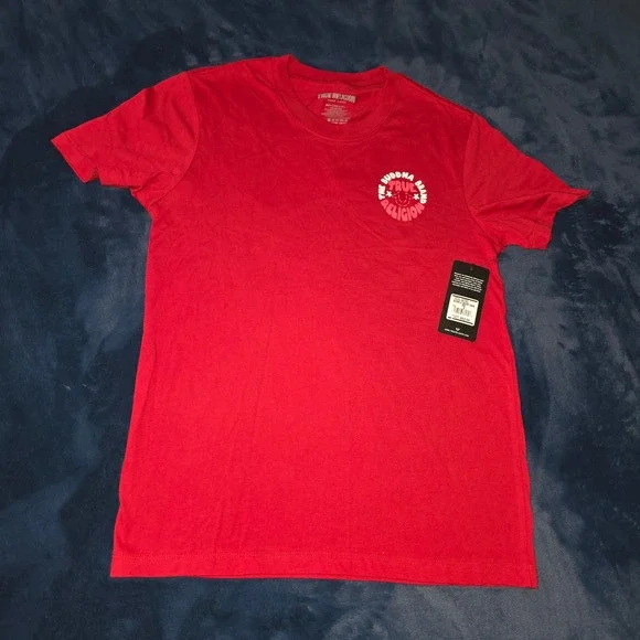 True Religion Mens Bubble Warp Embroidered Buddha Logo Tee Red Small