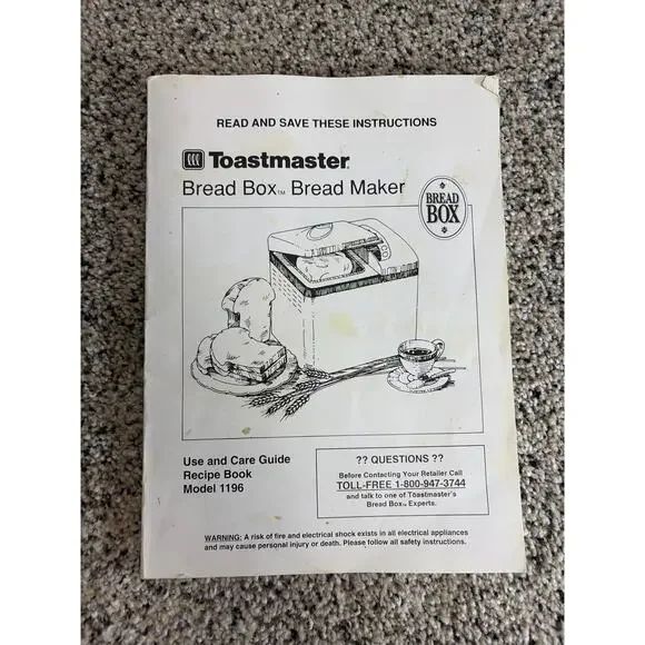 Toastmaster Bread Maker Machine Model 1196 Instruction Manual Recipe Book