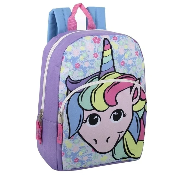 Rainbow Unicorn Backpack Travel School Adjustable Padded Straps Kids Purple