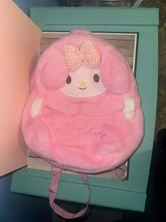 Sanrio My Melody Pink Plush Backpack with Gingham Bow