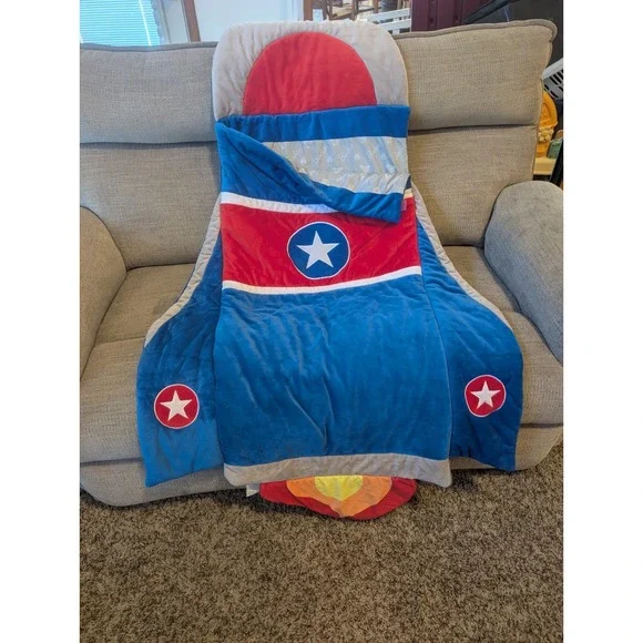 Bixbee Rocket Ship Sleeping Bag - Zipper Close - So Soft - Red,‎ White &Blue