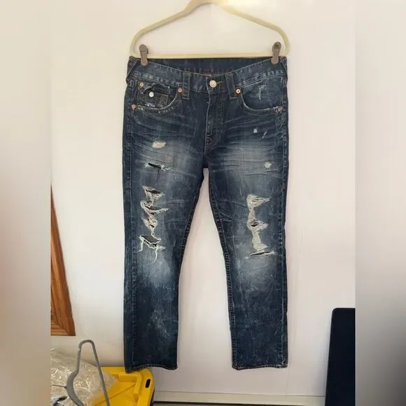 True Religion Faded Blue Distressed Jeans