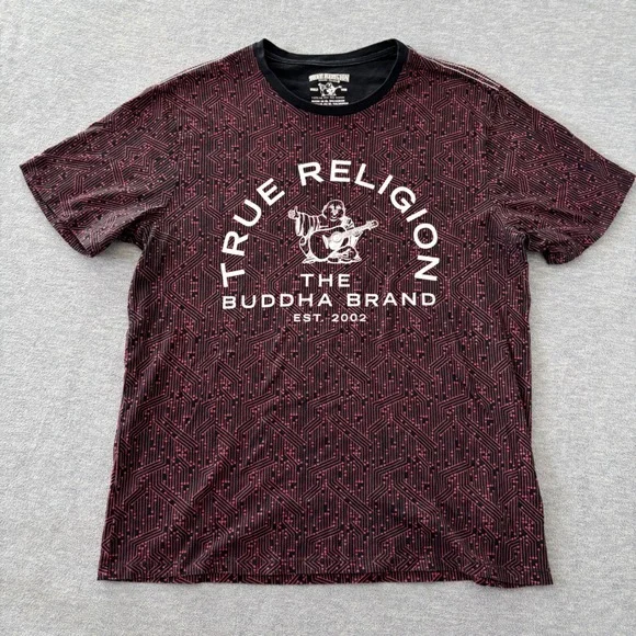 True Religion Buddha Brand Mens XL T-Shirt Black Red Circuit Board Graphic Tee