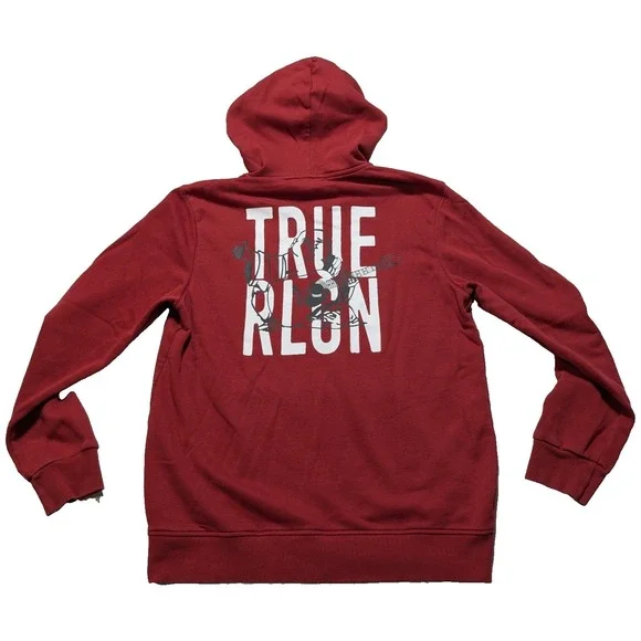 True Religion Buddha Hoodie - Men Large Burgundy Zip‎ Double-Sided