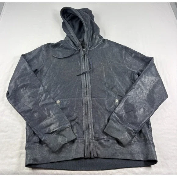 True Religion Hoodie Mens XL Blue Coated Full Zip Casual Jacket