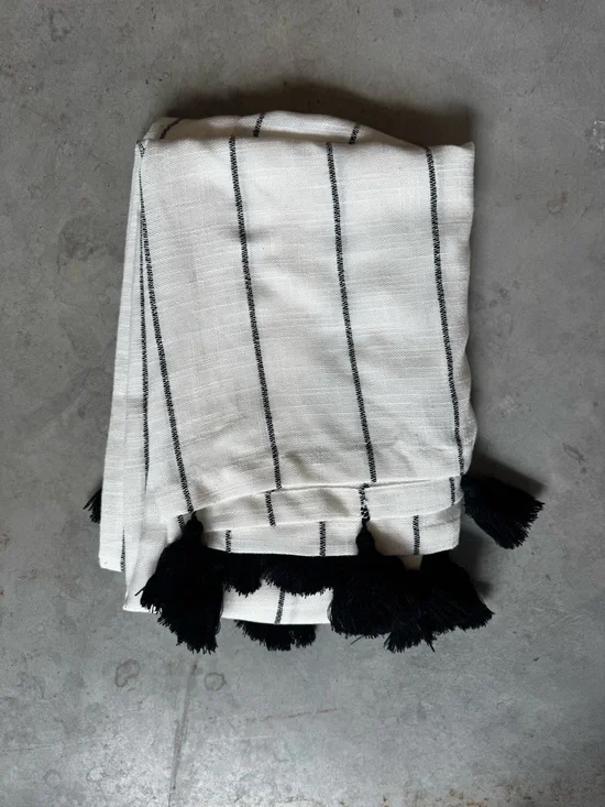 Opalhouse Contrast Stripe with Tassel Light Filtering Curtain Panel Ebony/White