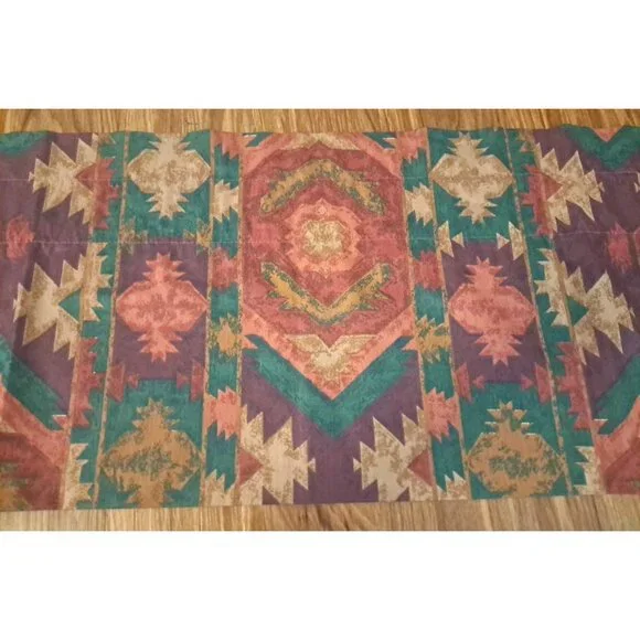 Vintage Southwest Curtain Valance Colorful Abstract 90s Red Purple Beige 90x16