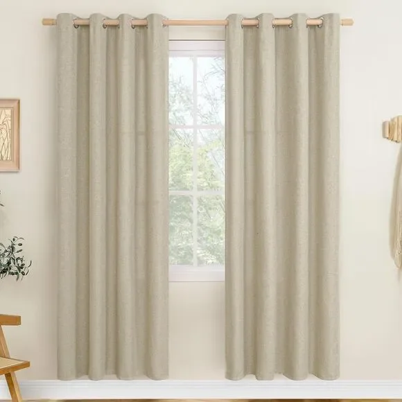 Set of 2 Panels, 52 x 80 Inch, Linen Curtains (Camel)
