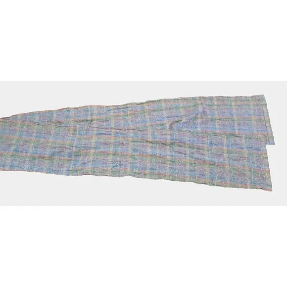 Pastel Plaid Valance Extra Long White Stitching Cottage Country 126x12