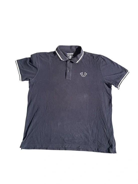True Religion Men’s Navy Polo with White Trim Back Graphics Size 2XL