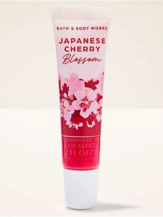 Bath & Body Works Japanese Cherry Blossom Lip Gloss - Pink/Red Floral Tube
