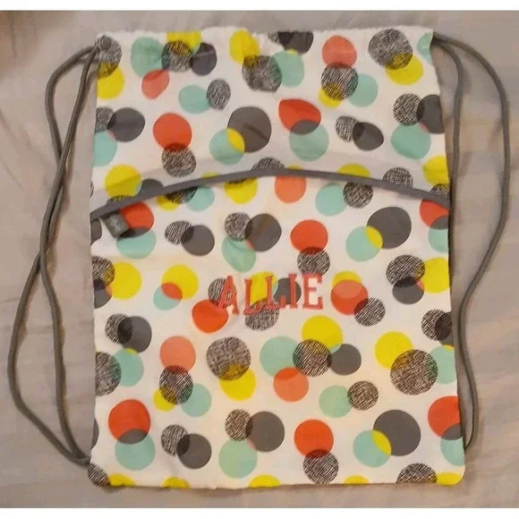Thirty-one School Gym Bag‎ Draw String Canvas Polka Dots Personalized Name Allie