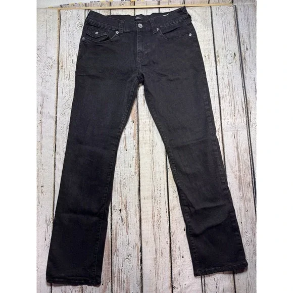 True Religion Ricky‎ Relaxed Straight Black Button Flap Pocket Jeans 36x32