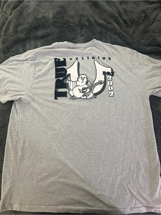 True Religion Light Gray Crewneck Tee with Black Interior Logo