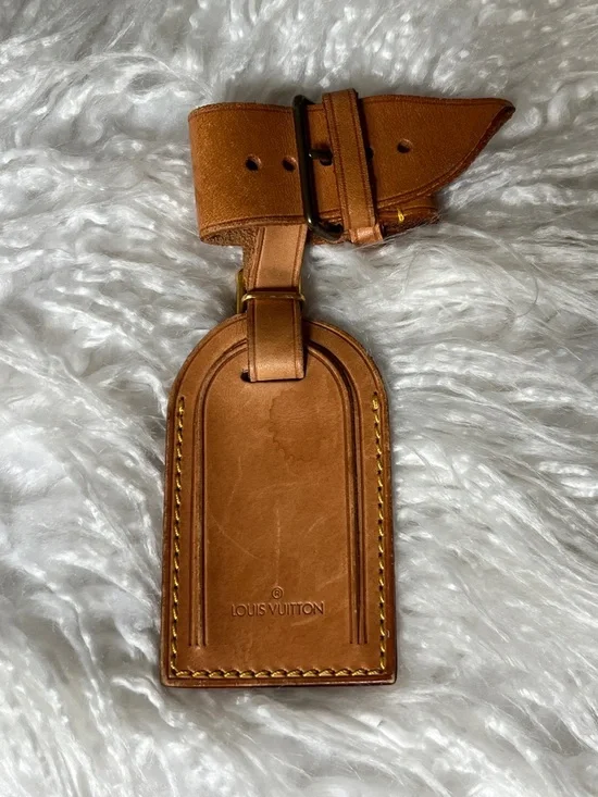 Louis Vuitton Brown Leather Luggage Tag with Strap