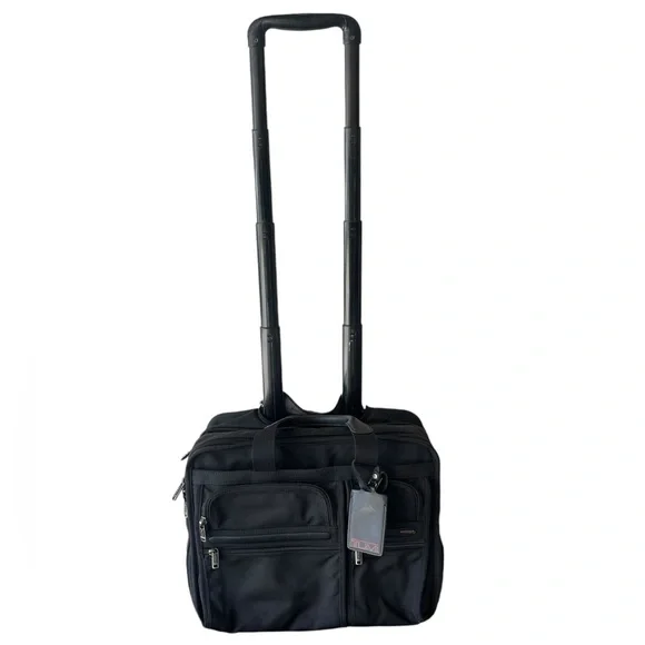TUMI Alpha Briefcase Black Nylon Wheeled 26104D4 Office Carry On Travel