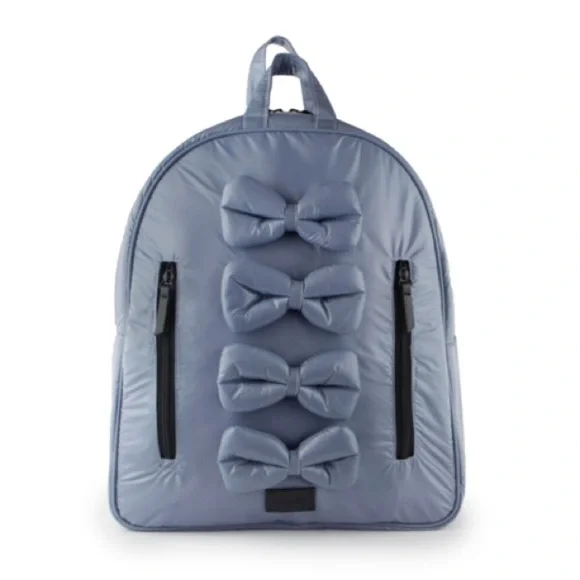 7AM Enfant Voyage Midi Bows Haze Gray/ Purple  Nylon Puffy Backpack