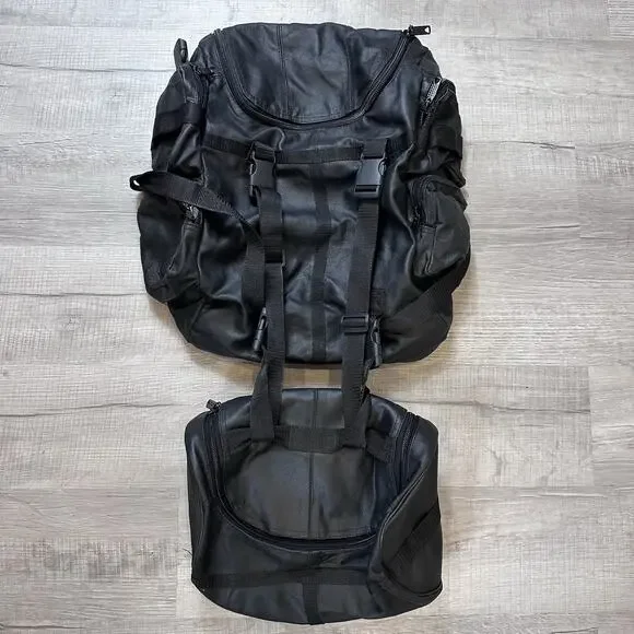 2 Piece Black Leather Expandable Motorcycle Sissy Bar Bag Waterproof Travel