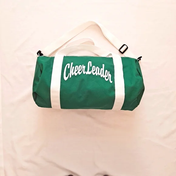 Green and White Cheerleader Canvas Barrel Duffle Gym Bag