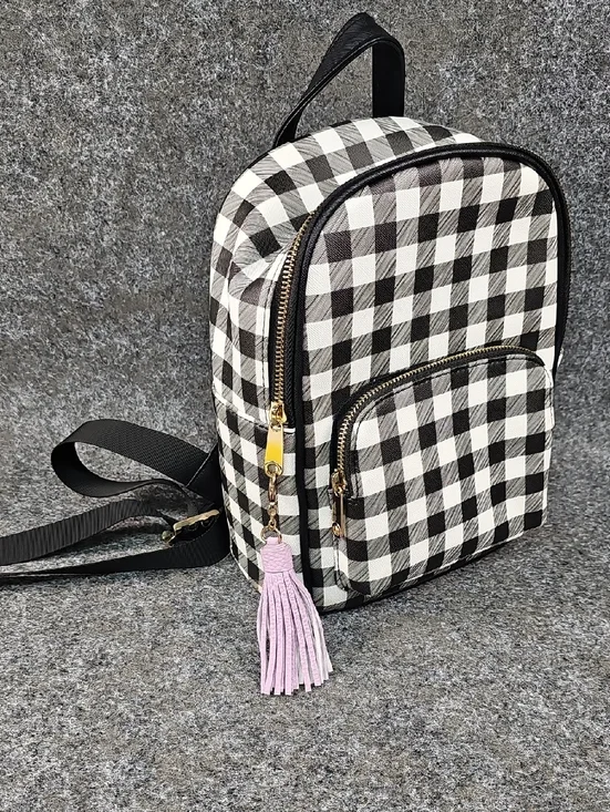 Claires Mini Backpack Gingham Check, Black White