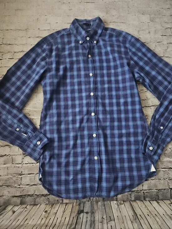 J.crew Slim Fit Blue Plaid Print Button Down Shirt Xs
