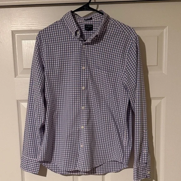 J. Crew Performance Men's Blue, White, Pink Plaid Button-Down Shirt