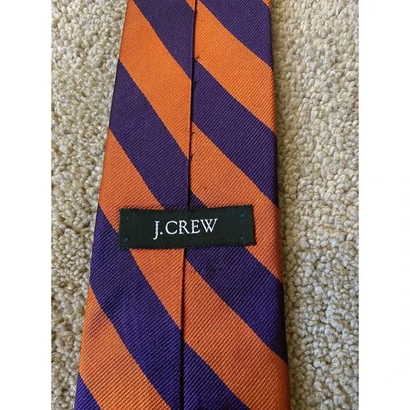 J.Crew 100% Silk Tie Made in USA Vibrant Purple Orange Striped Pattern